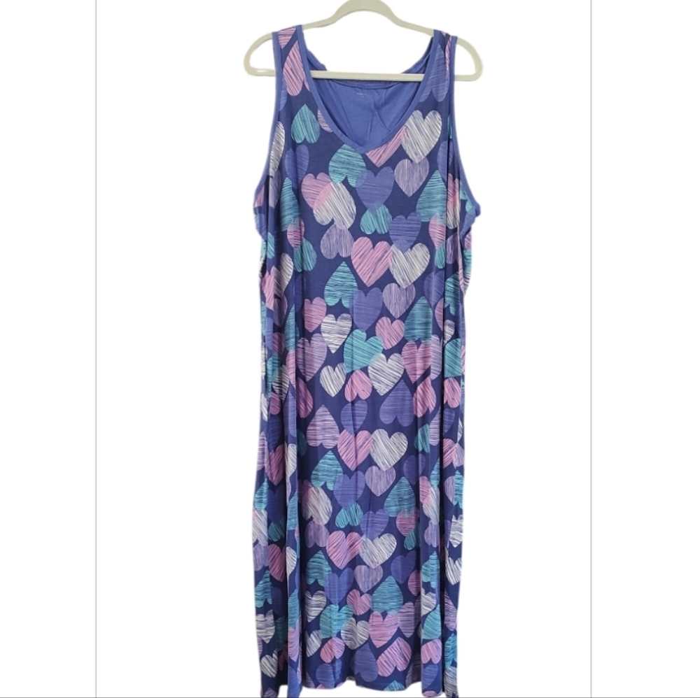 Colorful Heart Pattern Sleeveless Sleep Dress
